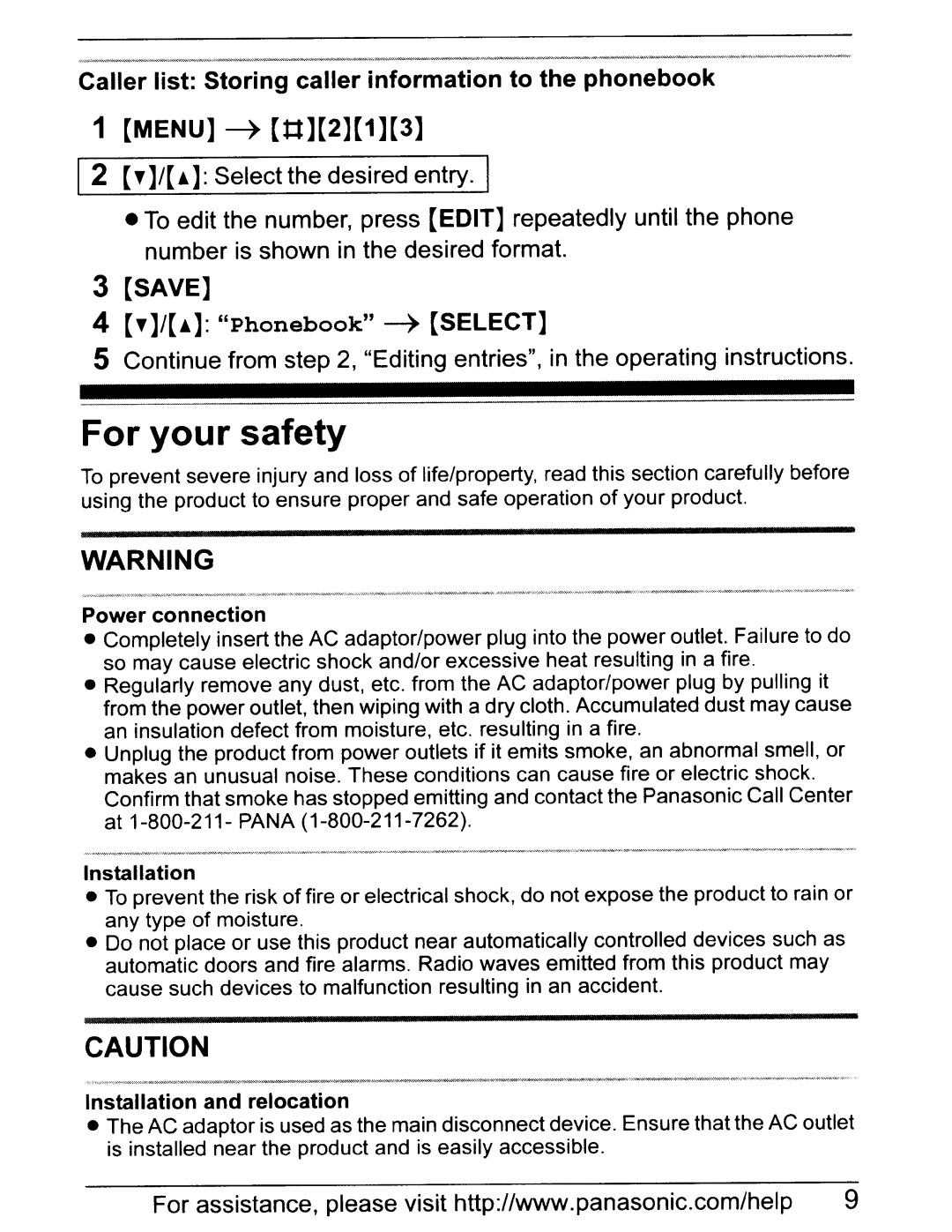 Panasonic KX-TGA641 installation manual For your safety 