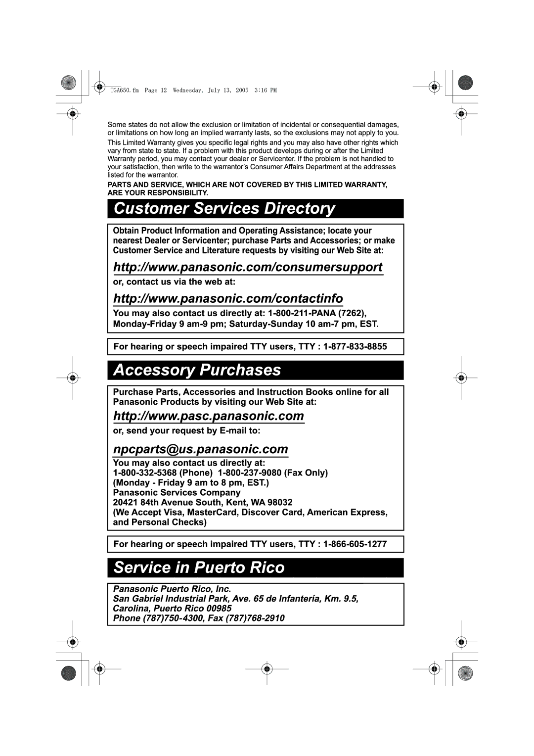 Panasonic KX-TGA650 installation manual TGA650.fm Page 12 Wednesday, July 13, 2005 316 PM 