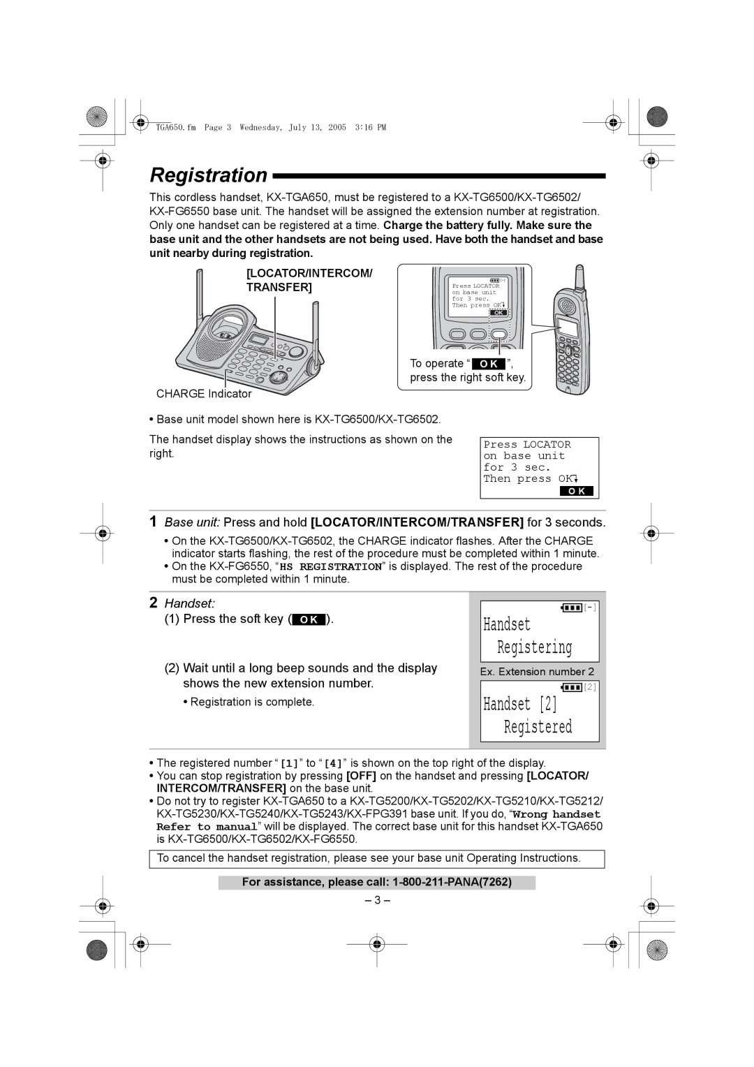 Panasonic KX-TGA650 installation manual Registration, LOCATOR/INTERCOM Transfer 