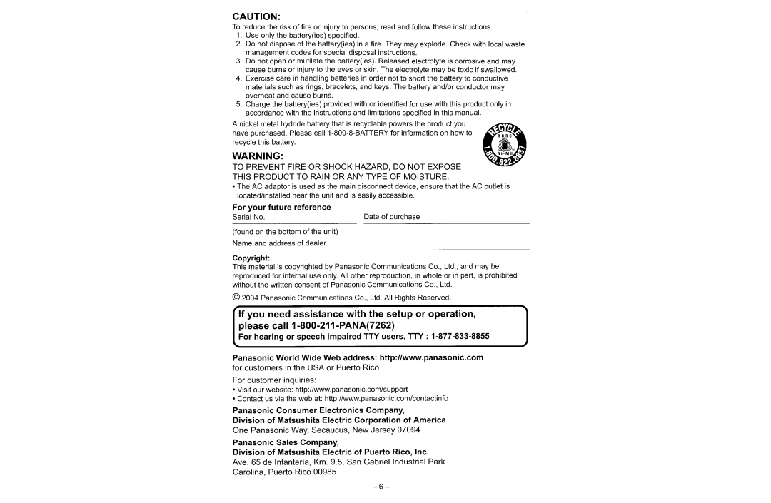 Panasonic KX-TGA650 manual 