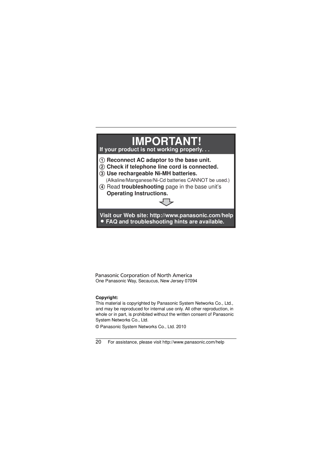 Panasonic KX-TGA651 installation manual Operating Instructions, Copyright 