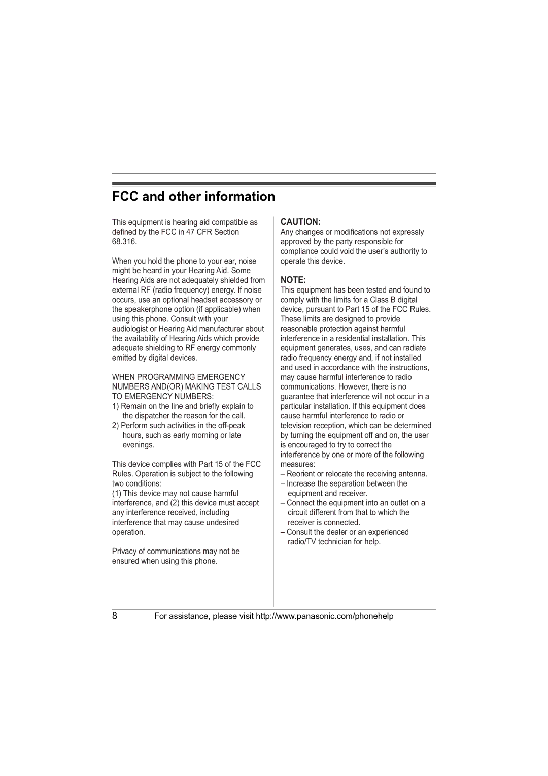 Panasonic KX-TGA670 installation manual FCC and other information 