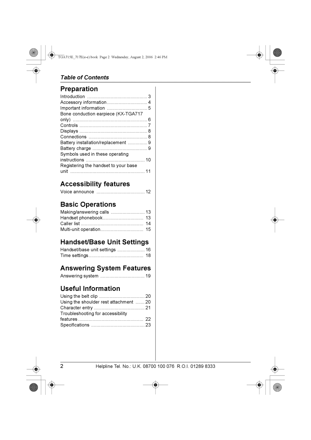 Panasonic KX-TGA717E, KX-TGA715E operating instructions Accessibility features 