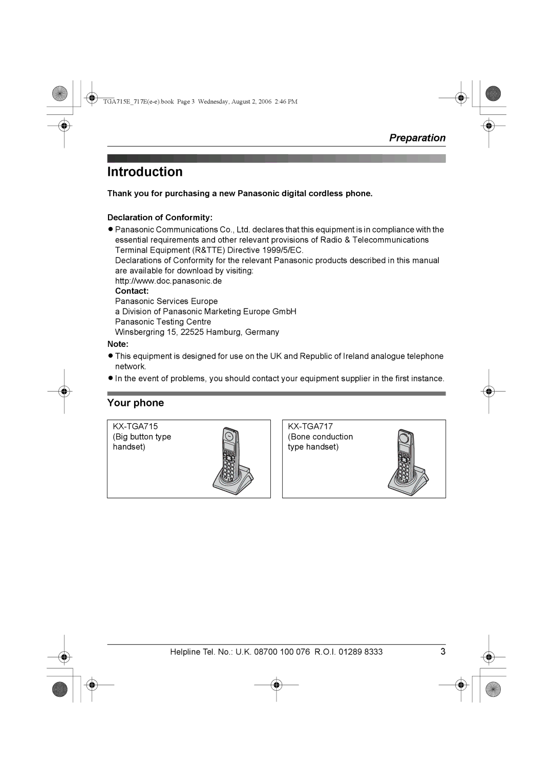 Panasonic KX-TGA715E, KX-TGA717E operating instructions Introduction, Your phone, Contact 