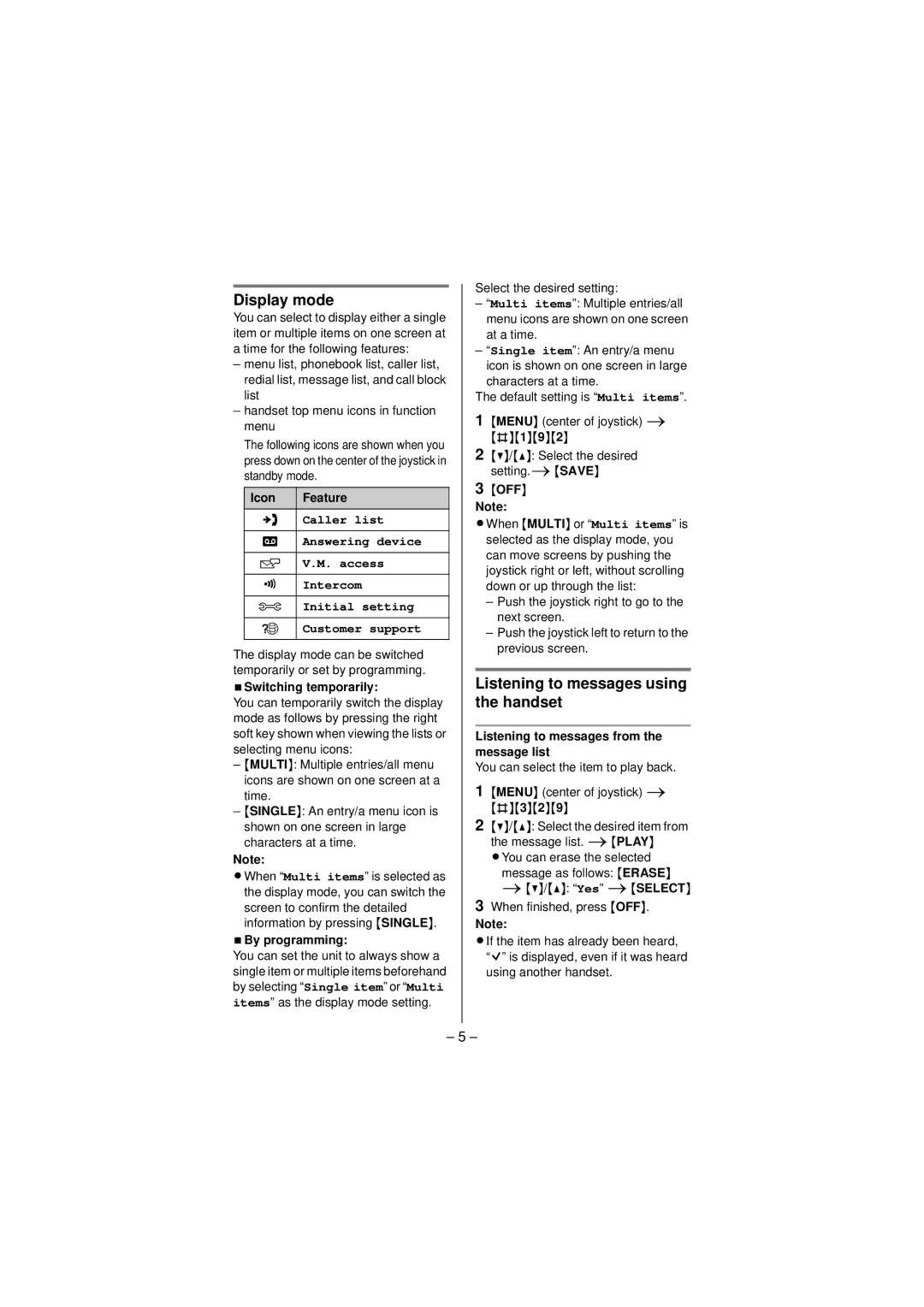 Panasonic KX-TG6440, KX-TGA740 operating instructions Display mode, Listening to messages using the handset 