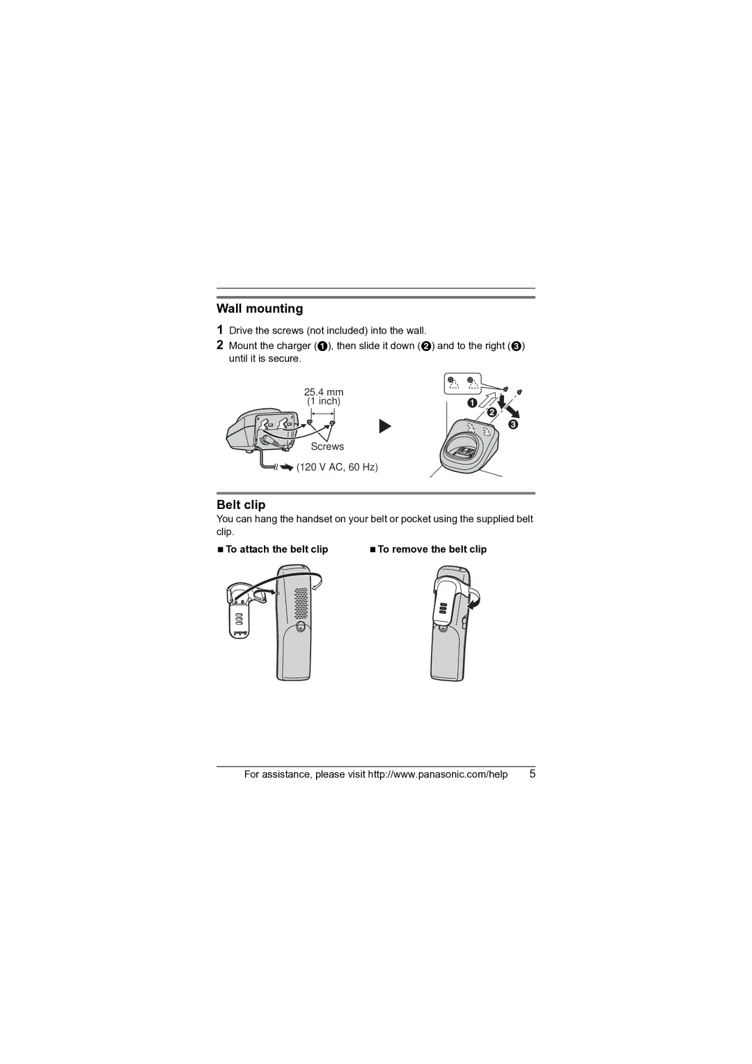 Panasonic KX-TGA930T installation manual Wall mounting, Belt clip, NTo attach the belt clip 