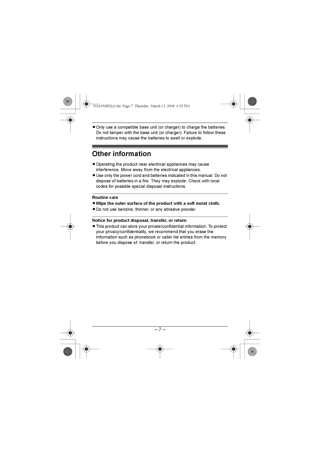 Panasonic KX-TGA930BX installation manual Other information 