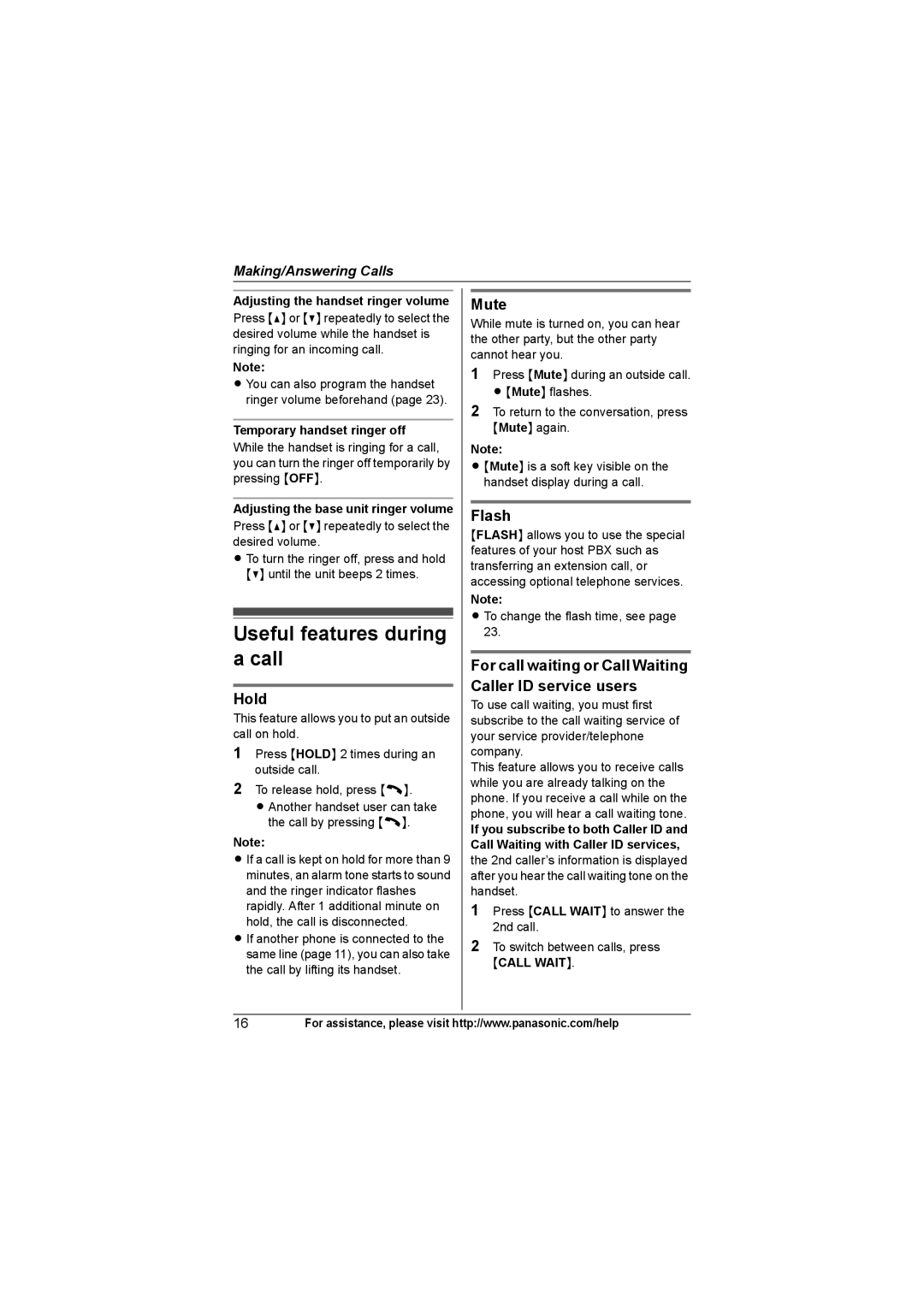 Panasonic KX-TGA931T, KXTG4321 operating instructions Useful features during a call, Hold, Mute, Flash 