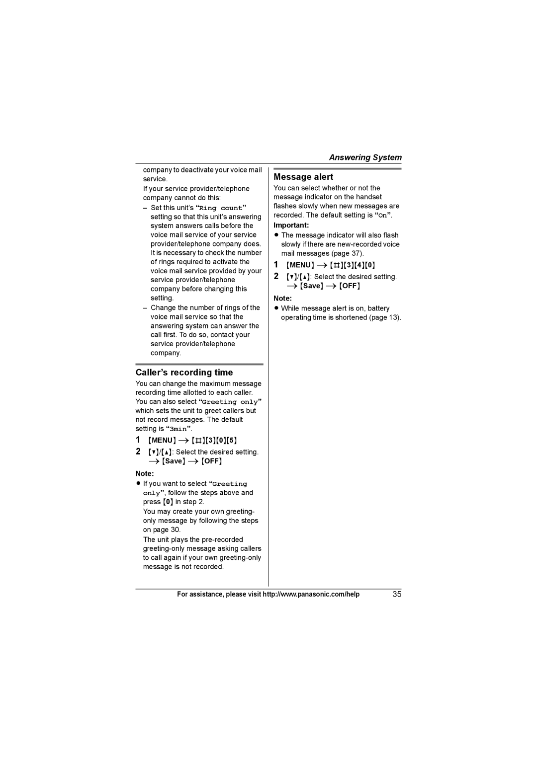 Panasonic KXTG4321, KX-TGA931T operating instructions Caller’s recording time, Message alert 