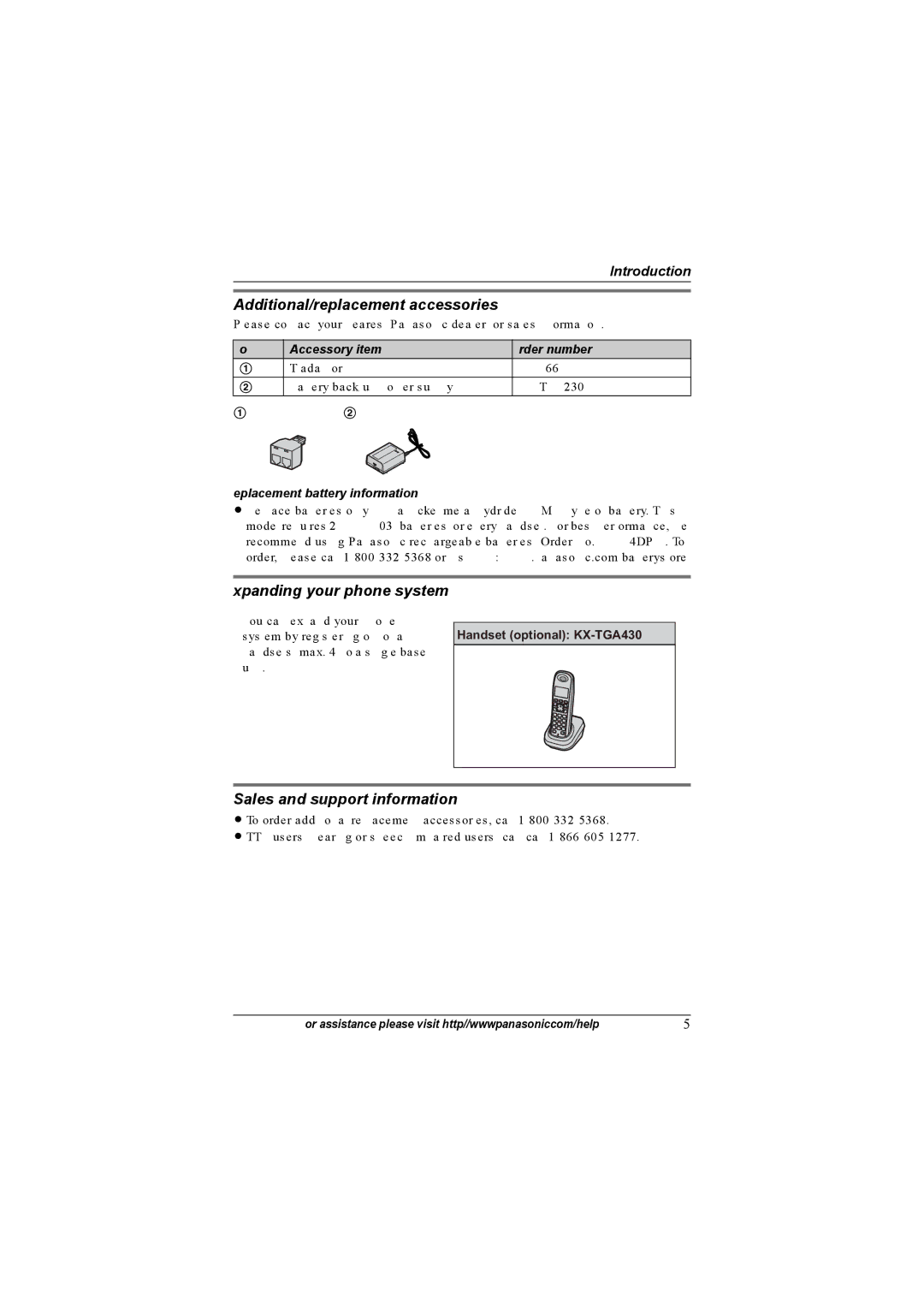 Panasonic KXTG4321 Additional/replacement accessories, Expanding your phone system, Sales and support information 