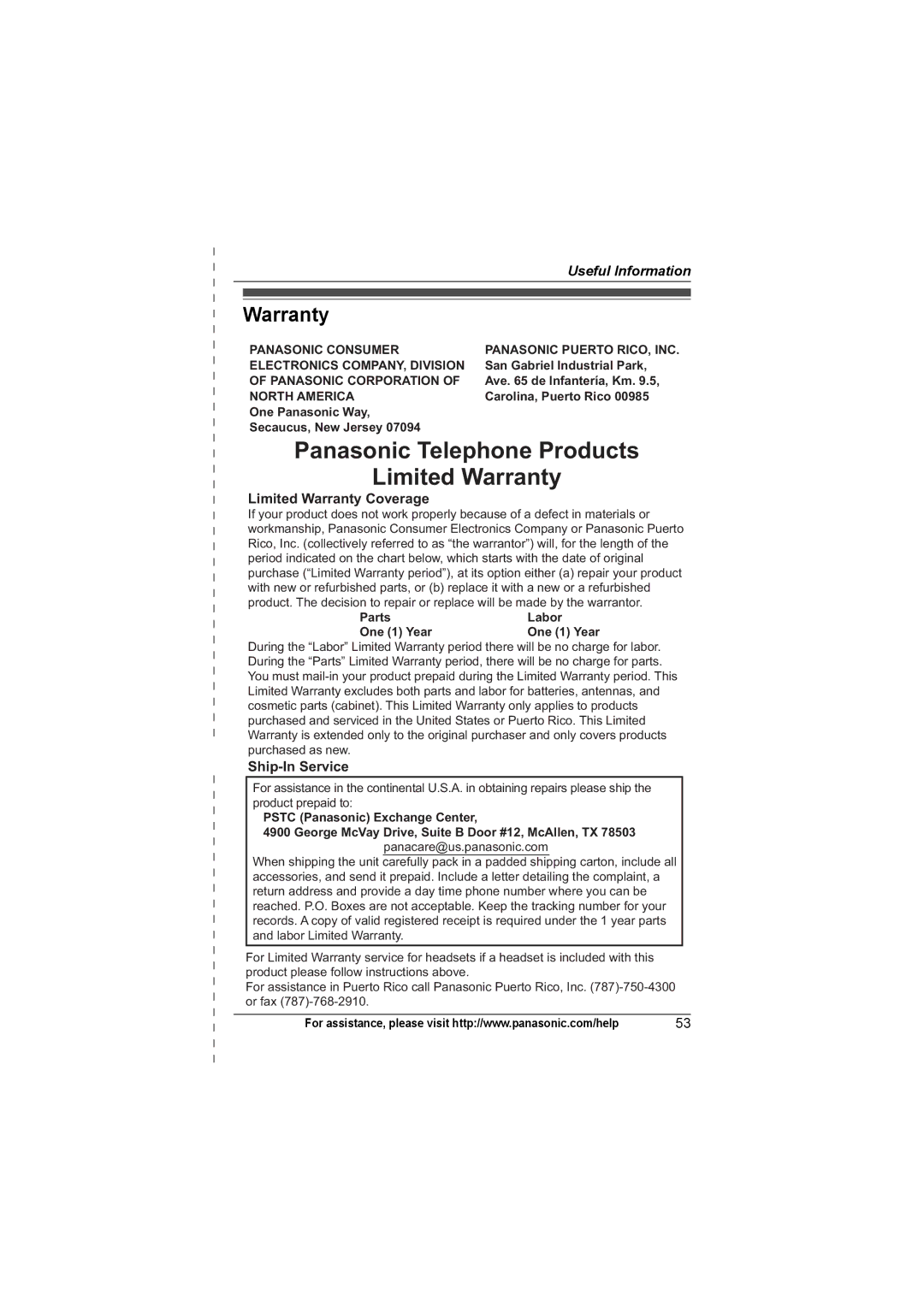 Panasonic KXTG4321, KX-TGA931T operating instructions Warranty 