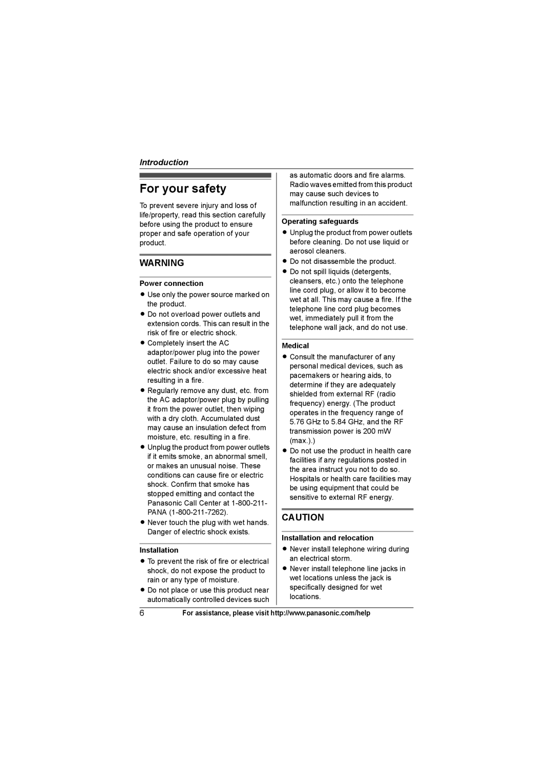 Panasonic KX-TGA931T, KXTG4321 operating instructions For your safety 