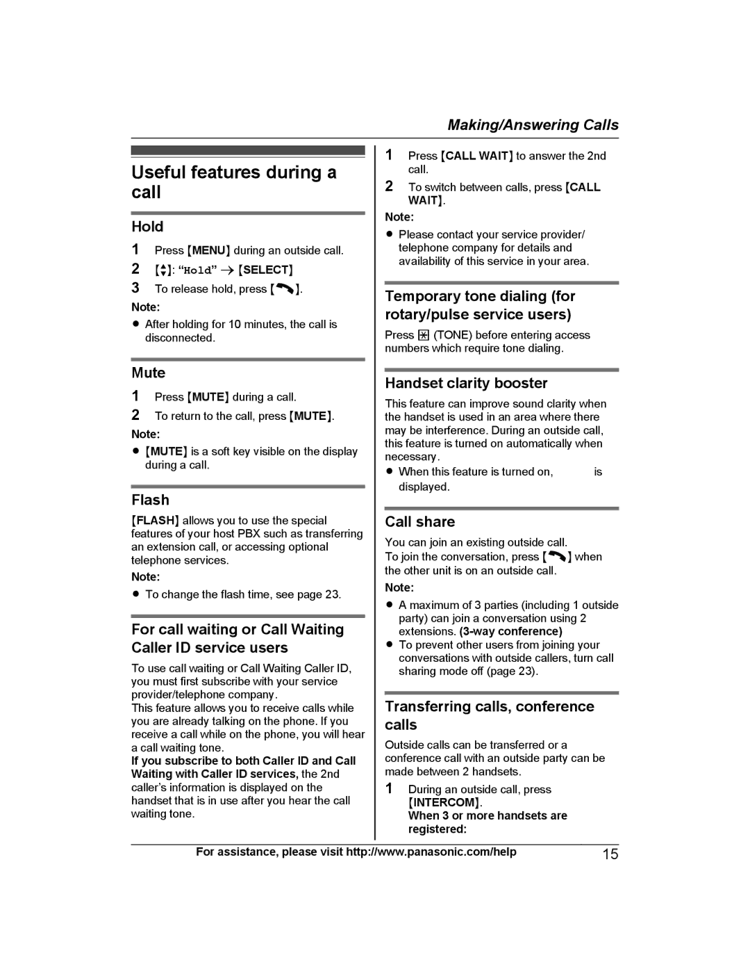 Panasonic KX-TGC213, KX-TGC212, KX-TGC210, KX-TGC222, KX-TGC220 operating instructions Useful features during a call 