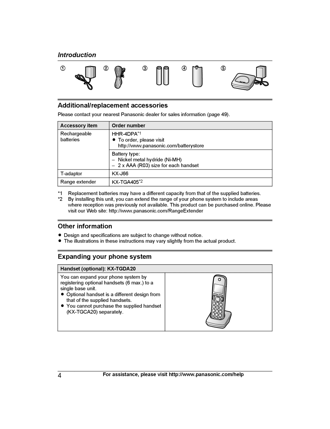 Panasonic KX-TGC220, KX-TGC213 Additional/replacement accessories, Other information, Expanding your phone system 