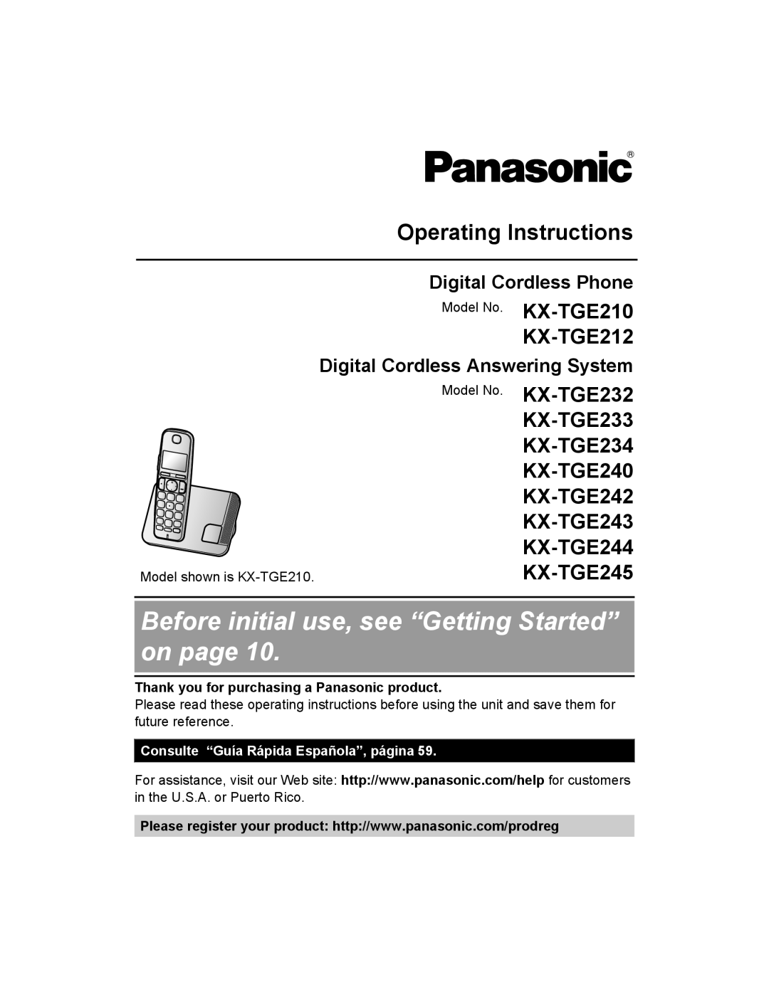 Panasonic KX-TGE244, KX-TGE245, KX-TGE243 operating instructions Digital Cordless Phone, Digital Cordless Answering System 