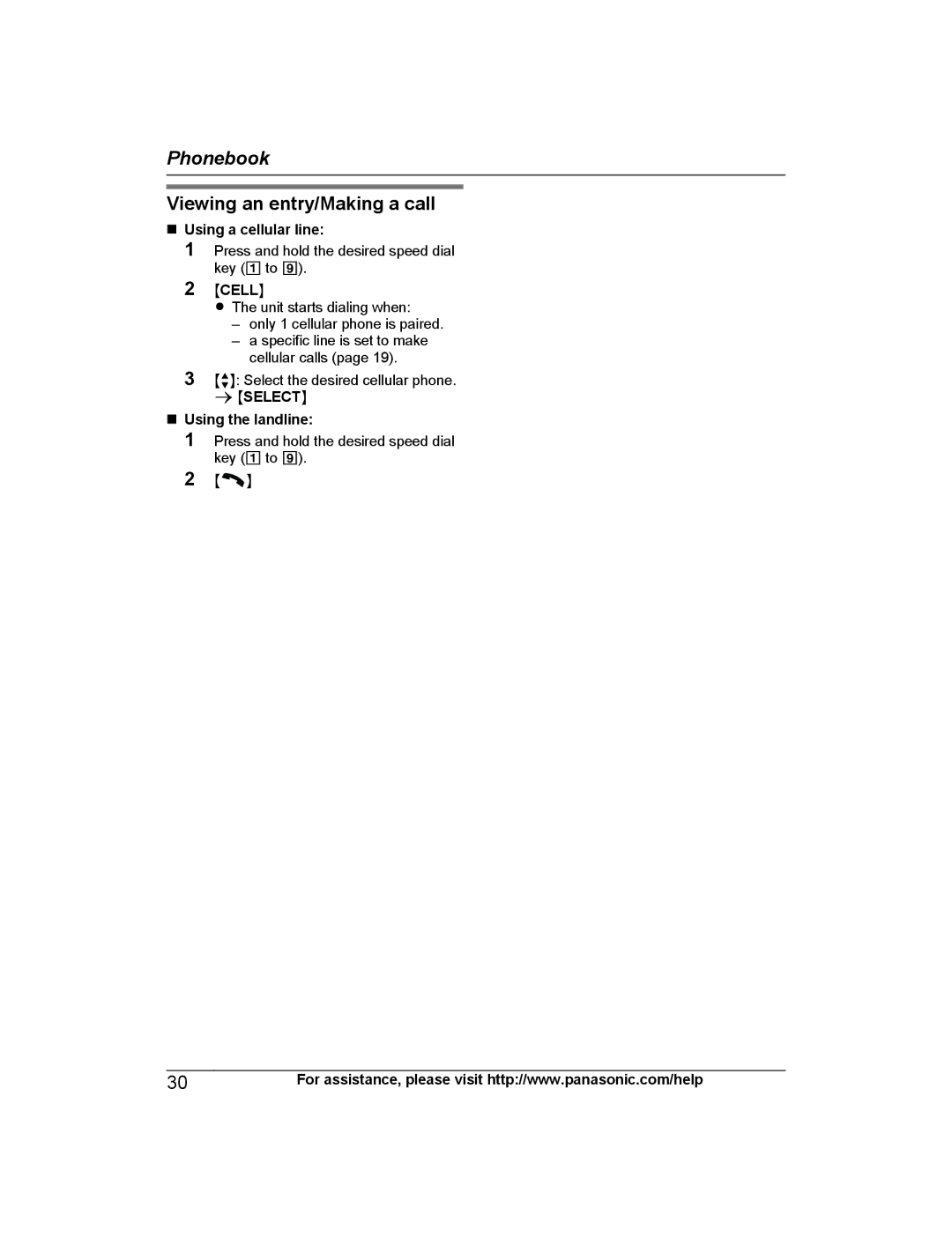 Panasonic KX-TGH260, KX-TG472SK, KX-TGH262, KX-TGH263, KX-TGH264 Viewing an entry/Making a call, Using a cellular line 