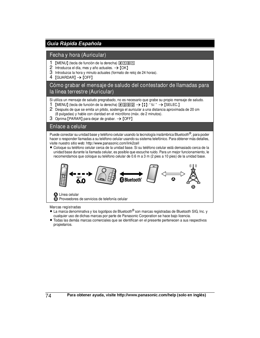 Panasonic KX-TGH262, KX-TGH260, KX-TG472SK, KX-TGH263, KX-TGH264, KX-TG473SK Guardar s OFF, Marcas registradas 