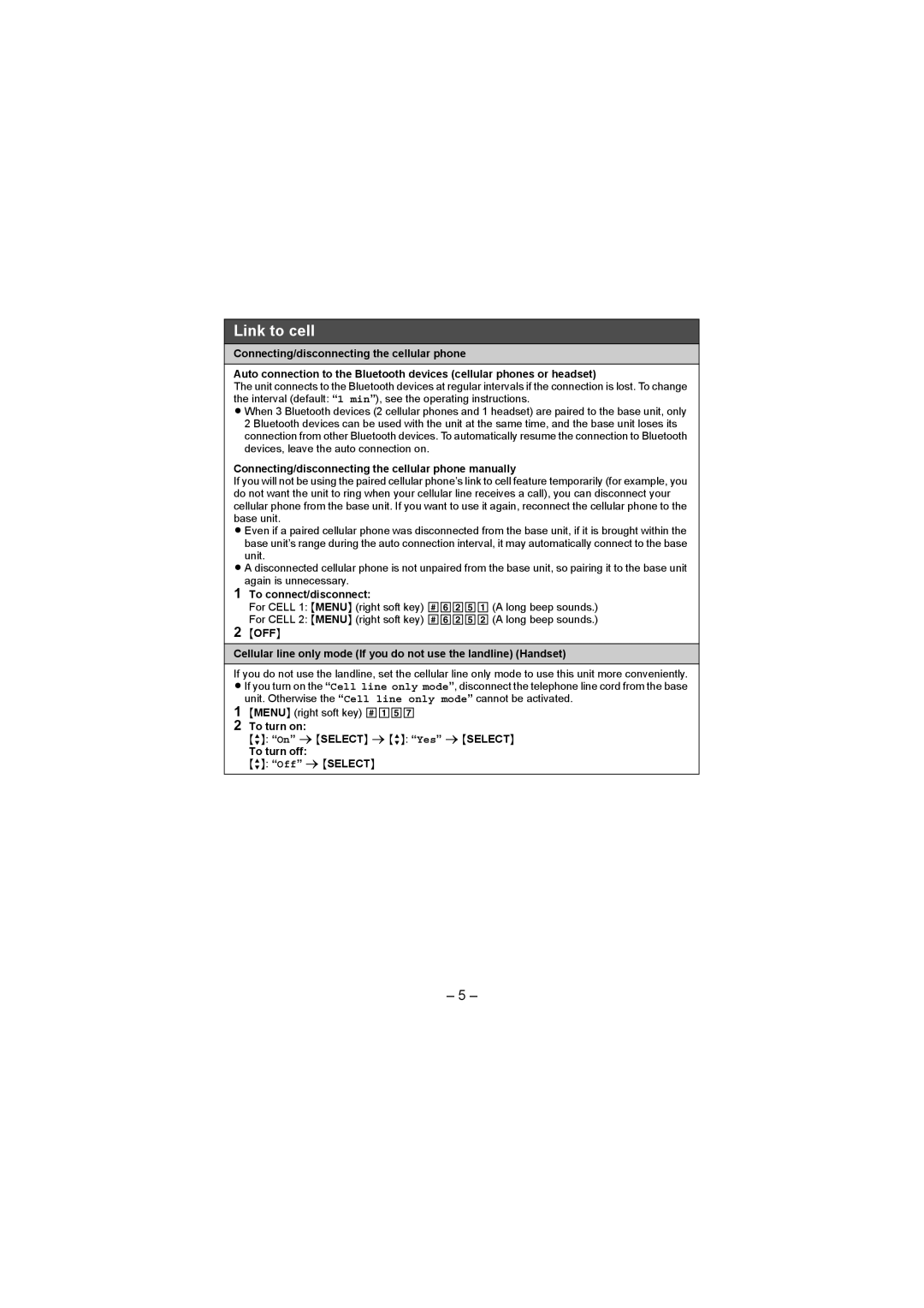 Panasonic KX-TG473SK, KX-TGH260, KX-TG472SK Connecting/disconnecting the cellular phone manually, To connect/disconnect 