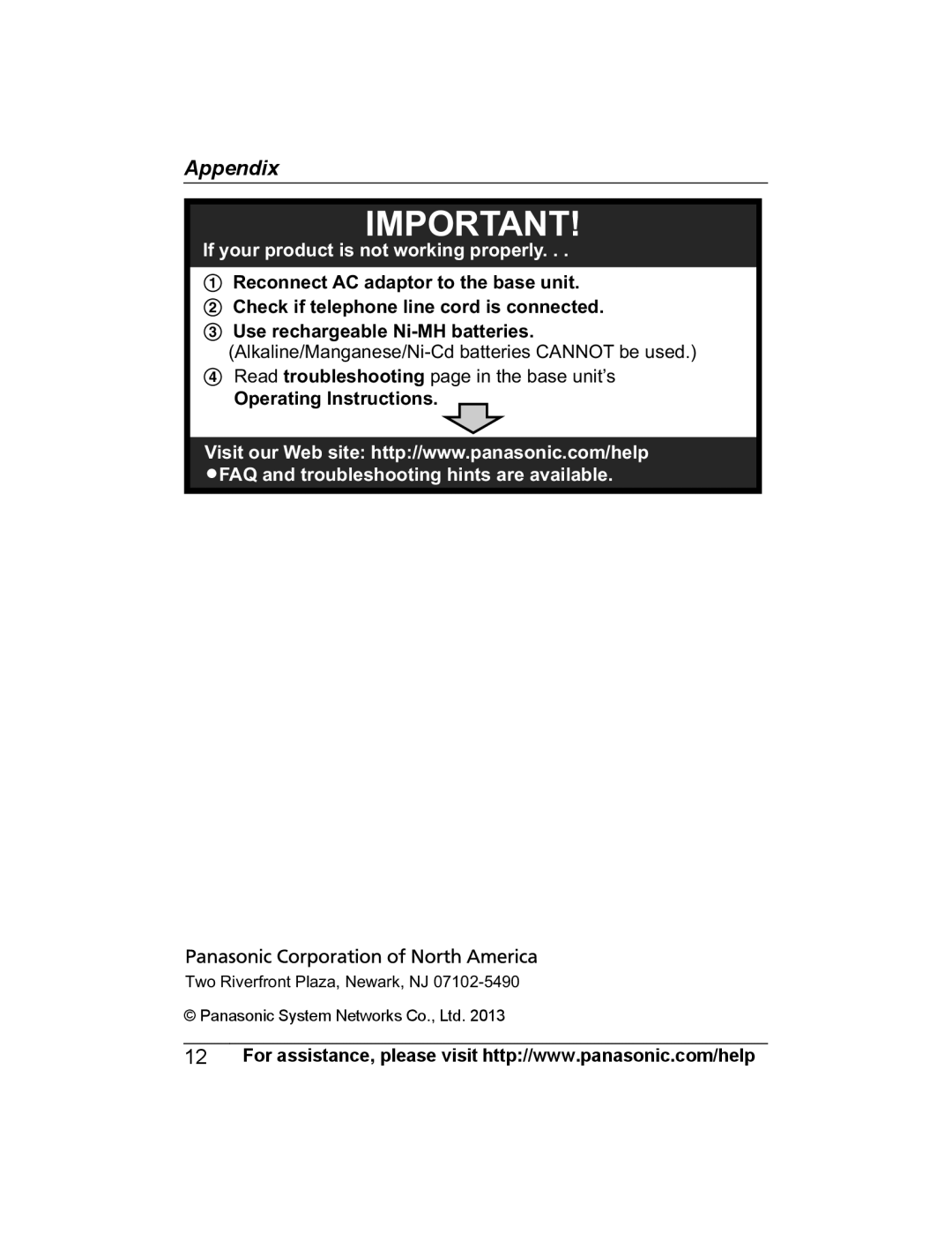 Panasonic KX-TGHA20, KX-TGEA20 installation manual If your product is not working properly, Operating Instructions 