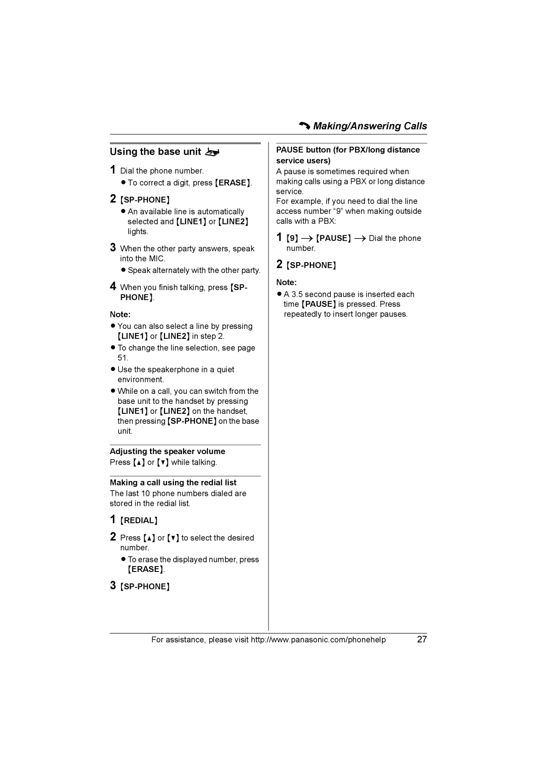 Panasonic KX-TH102-C operating instructions Using the base unit o, Sp-Phone 