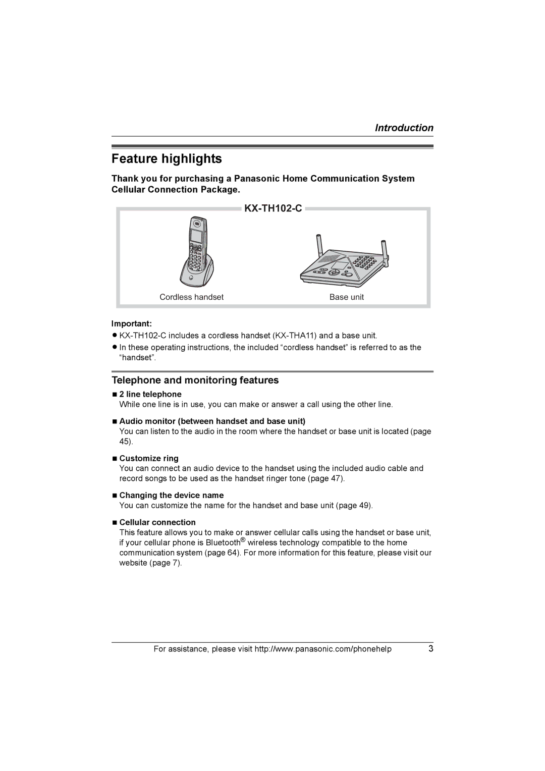 Panasonic KX-TH102-C operating instructions Feature highlights, Telephone and monitoring features 