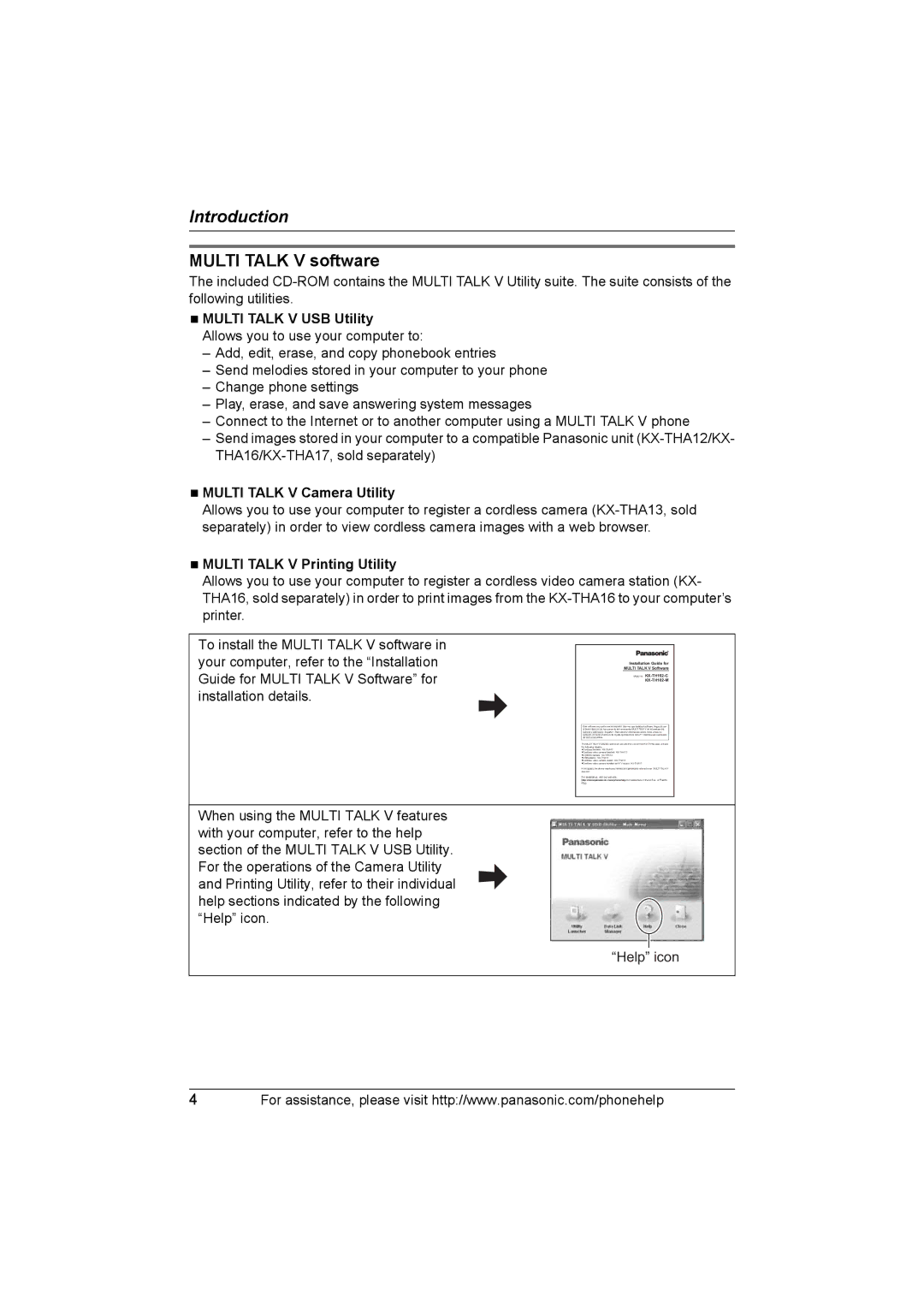 Panasonic KX-TH102-C operating instructions Multi Talk V software, Nmulti Talk V USB Utility, Nmulti Talk V Camera Utility 