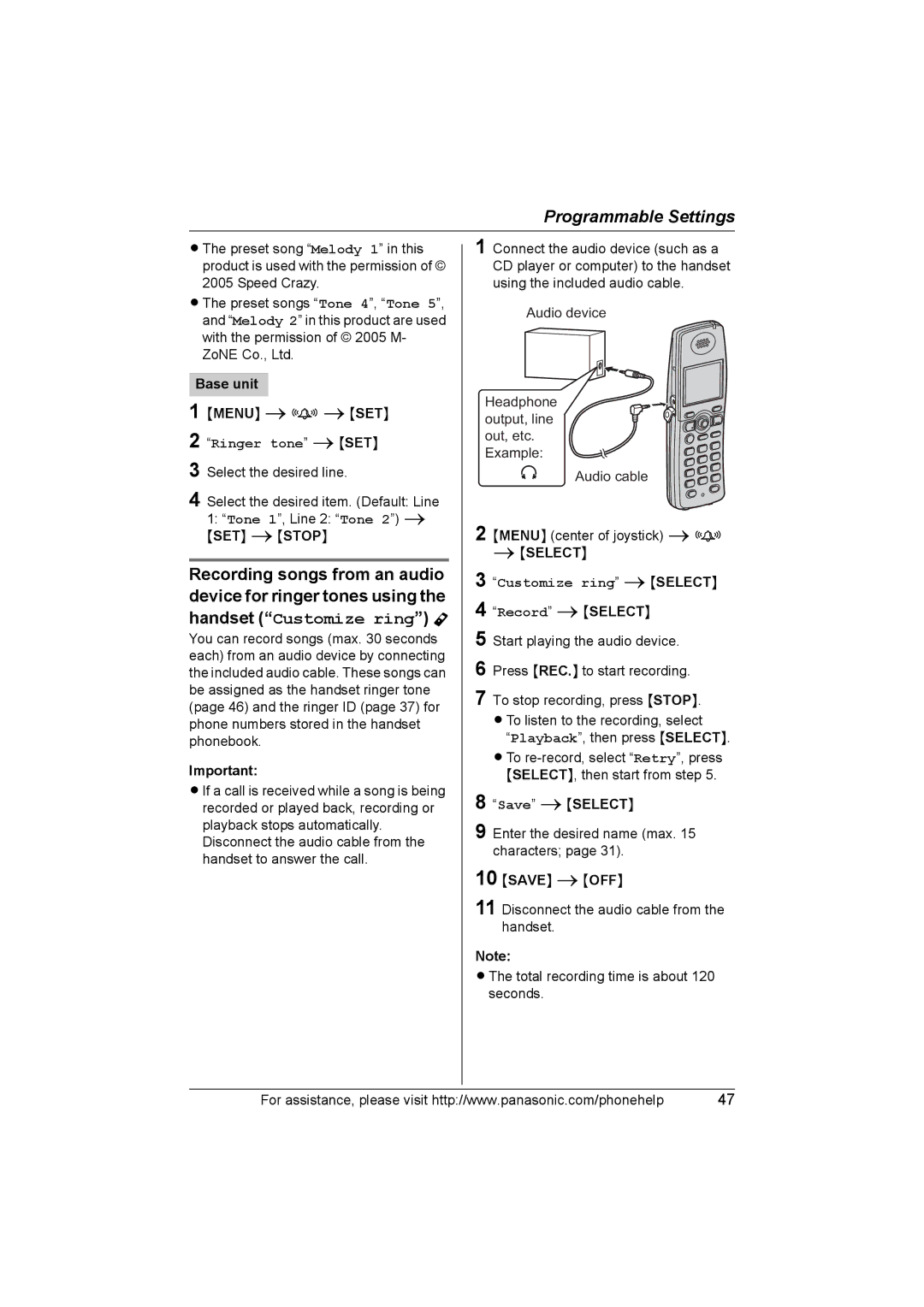 Panasonic KX-TH102-C operating instructions Ringer tone iSET 