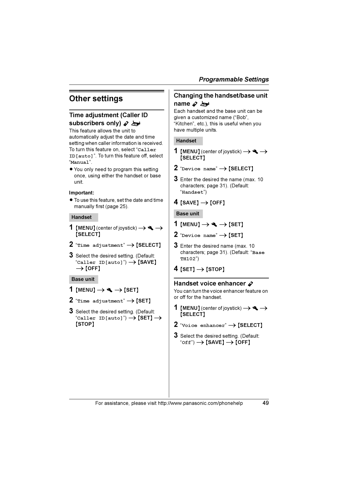 Panasonic KX-TH102-C operating instructions Other settings, Time adjustment Caller ID subscribers only Y o 