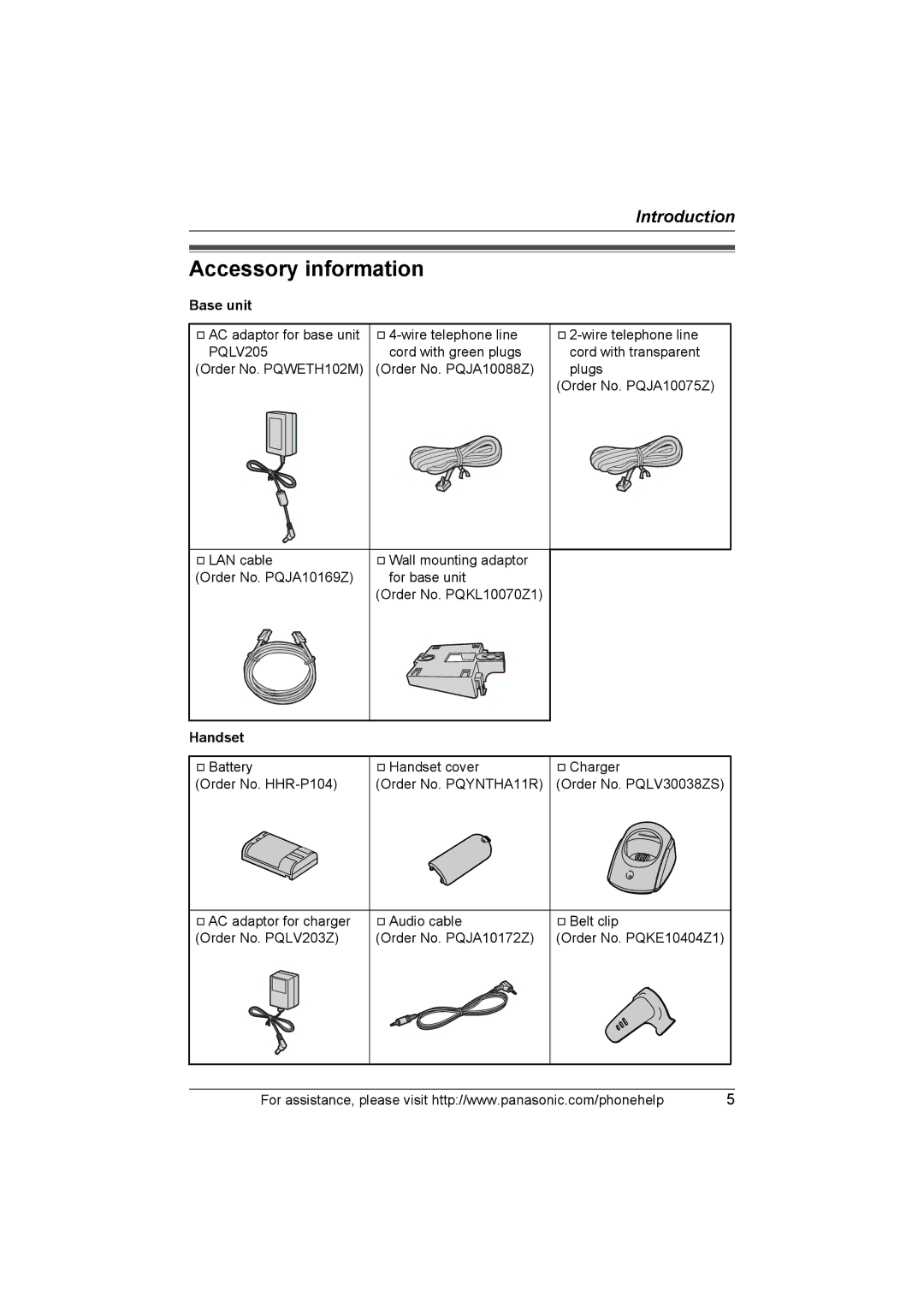 Panasonic KX-TH102-C operating instructions Accessory information, Base unit, Handset 