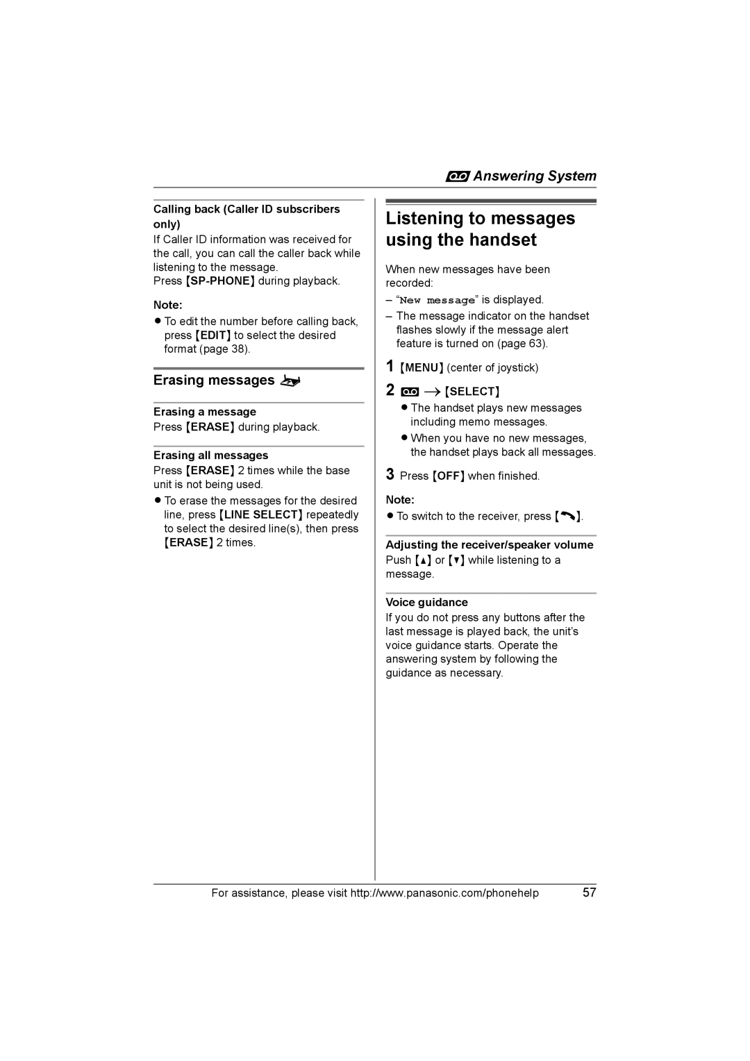 Panasonic KX-TH102-C operating instructions Erasing messages o 