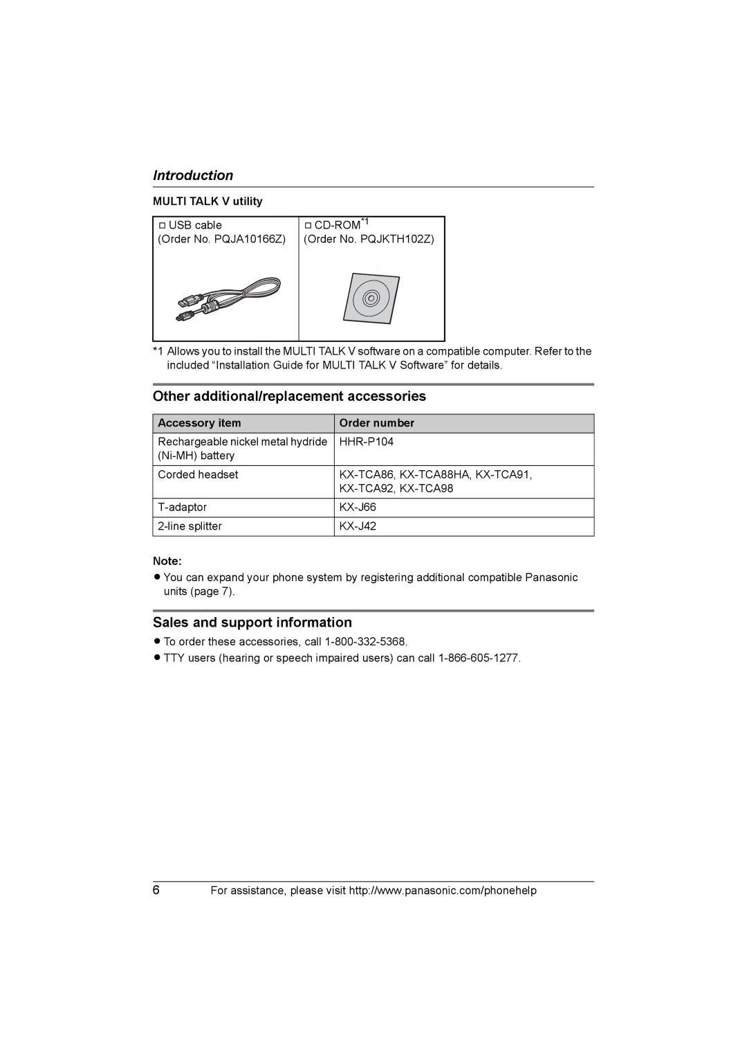 Panasonic KX-TH102-C Other additional/replacement accessories, Sales and support information, Multi Talk V utility 