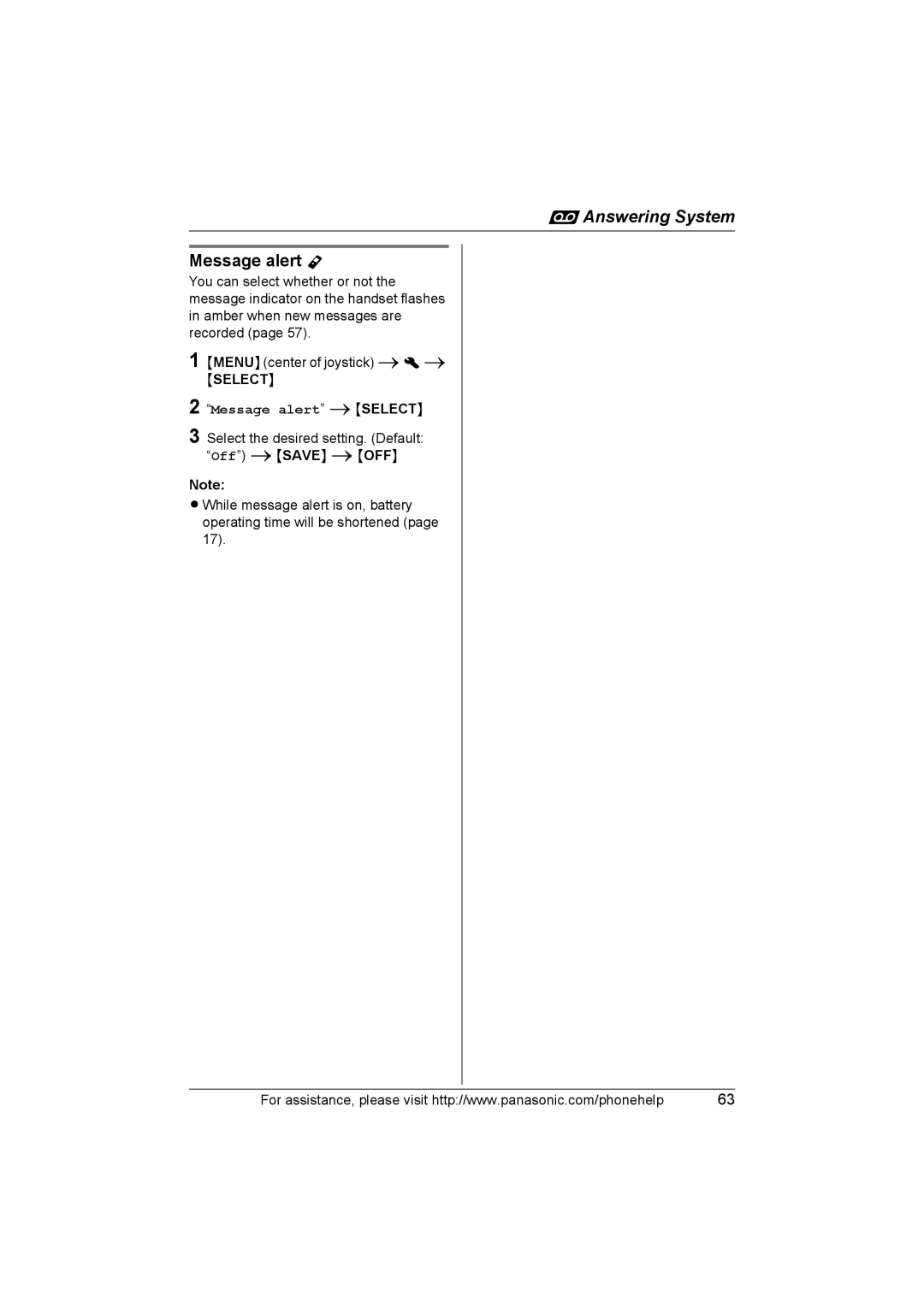 Panasonic KX-TH102-C operating instructions Message alert Y, Message alert iSELECT 