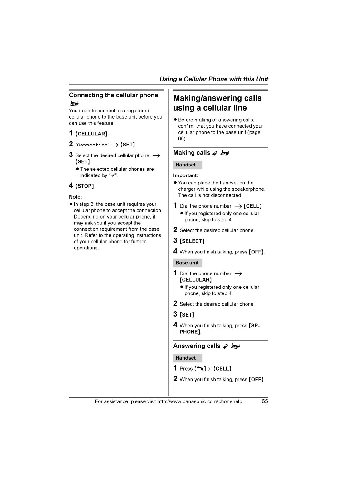 Panasonic KX-TH102-C operating instructions Connecting the cellular phone, Making calls Y o 