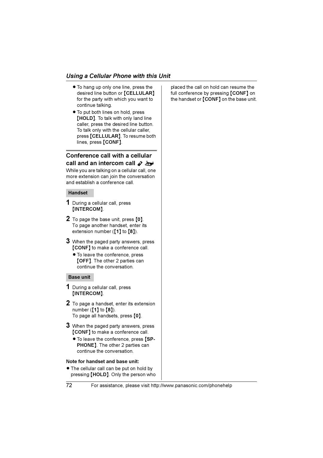 Panasonic KX-TH102-C operating instructions Using a Cellular Phone with this Unit 