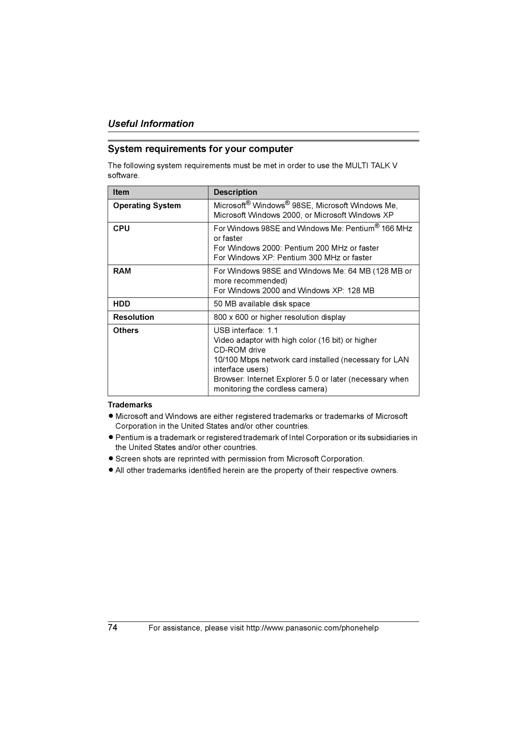 Panasonic KX-TH102-C operating instructions System requirements for your computer, Cpu, Ram, Hdd 