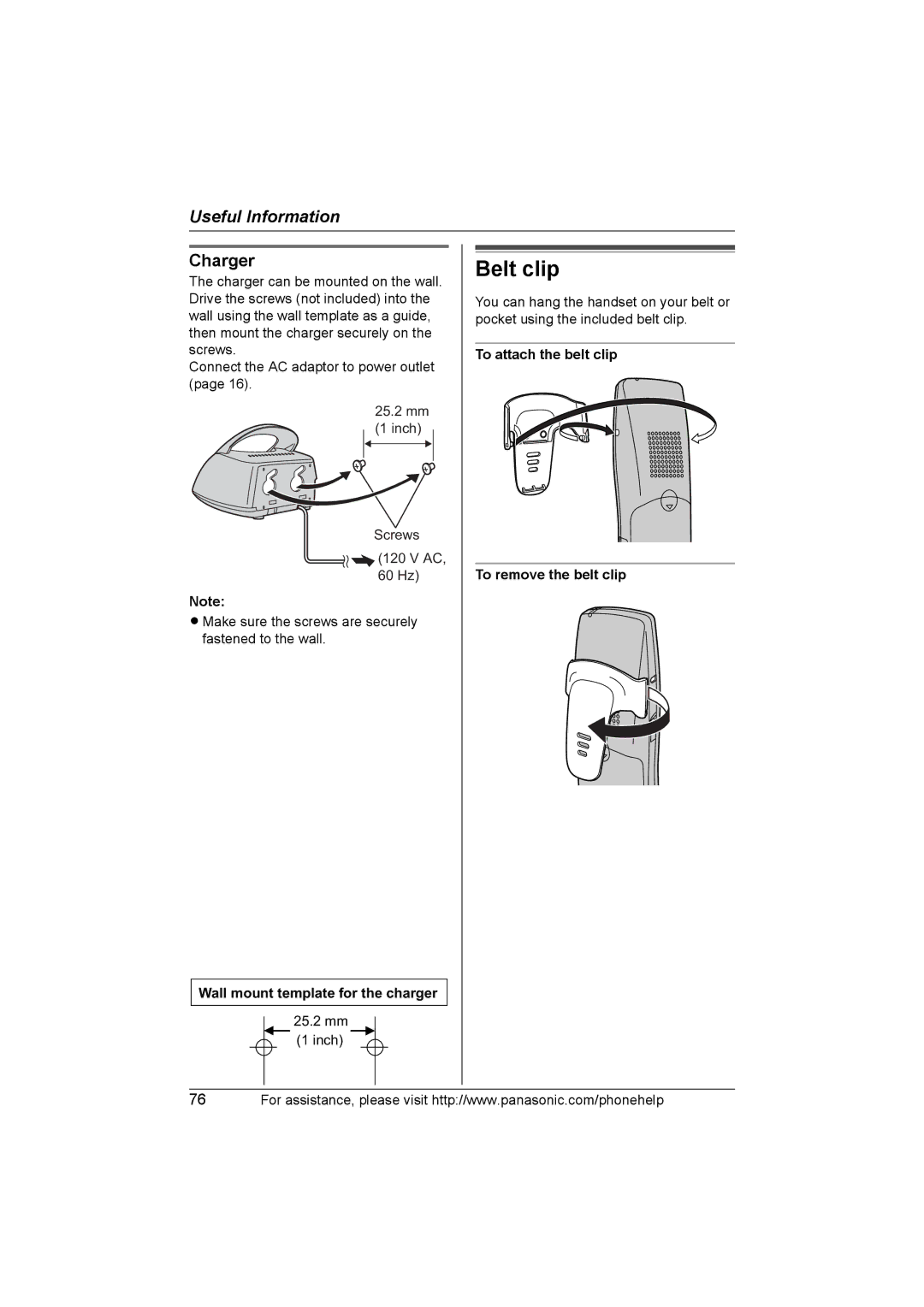 Panasonic KX-TH102-C operating instructions Belt clip, Charger 