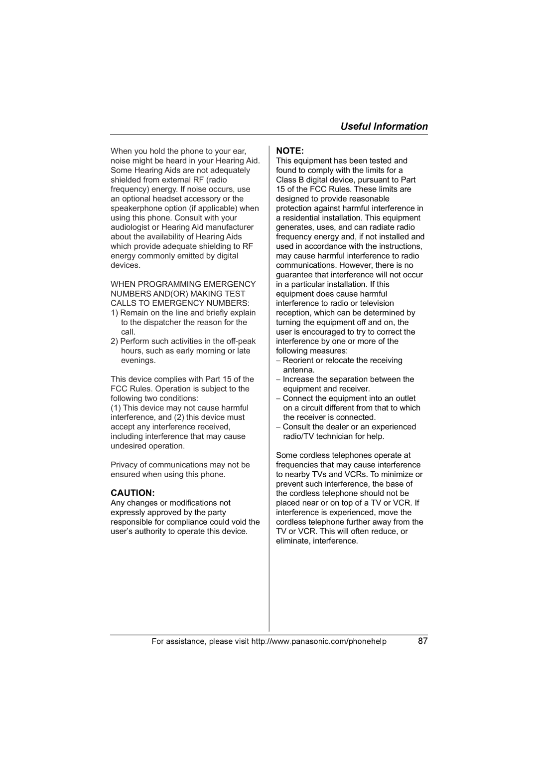 Panasonic KX-TH102-C operating instructions Useful Information 