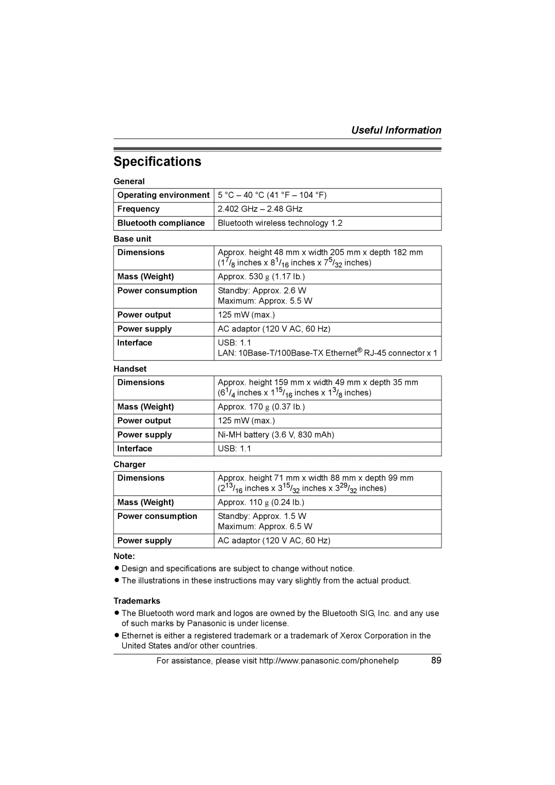 Panasonic KX-TH102-C operating instructions Specifications 