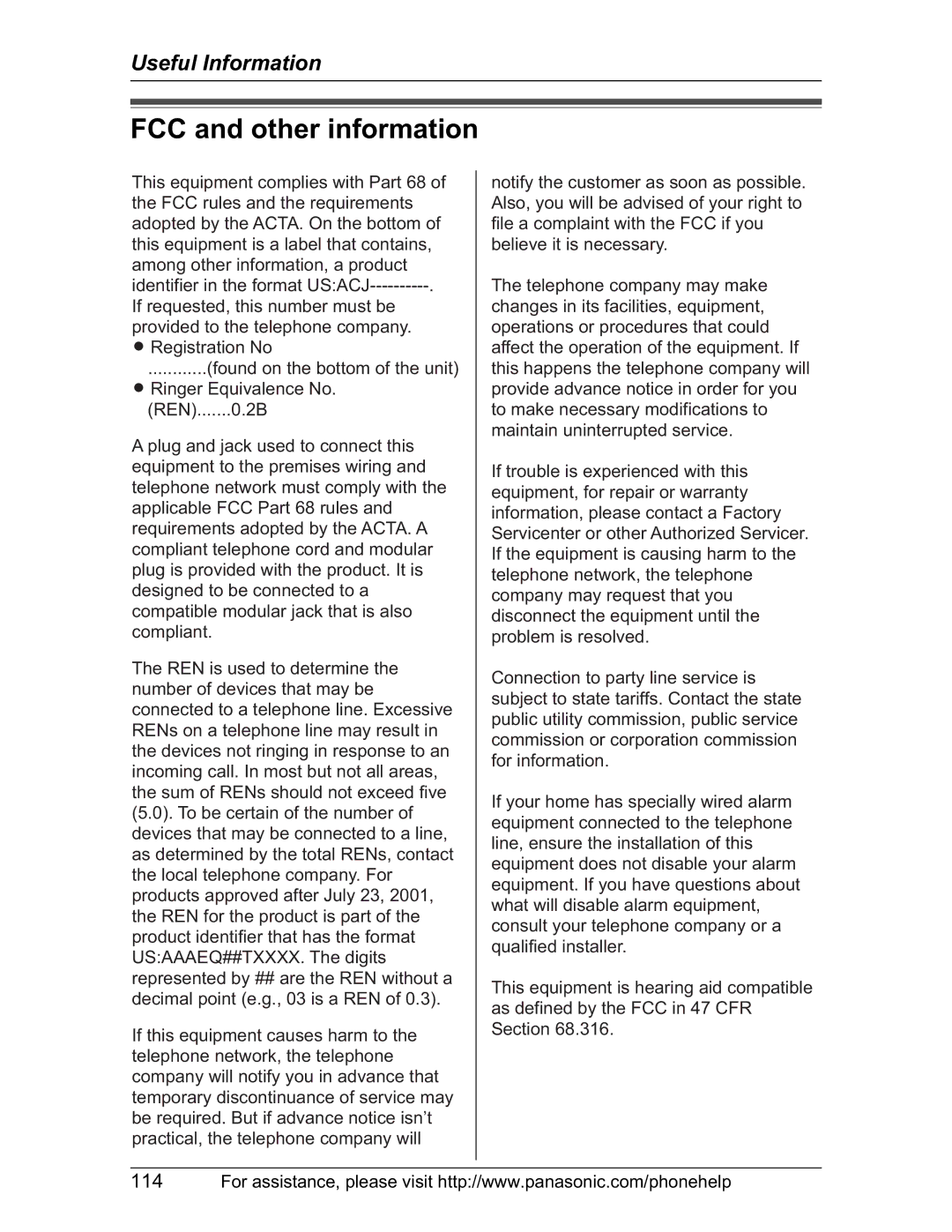 Panasonic KX-TH102-M operating instructions FCC and other information 