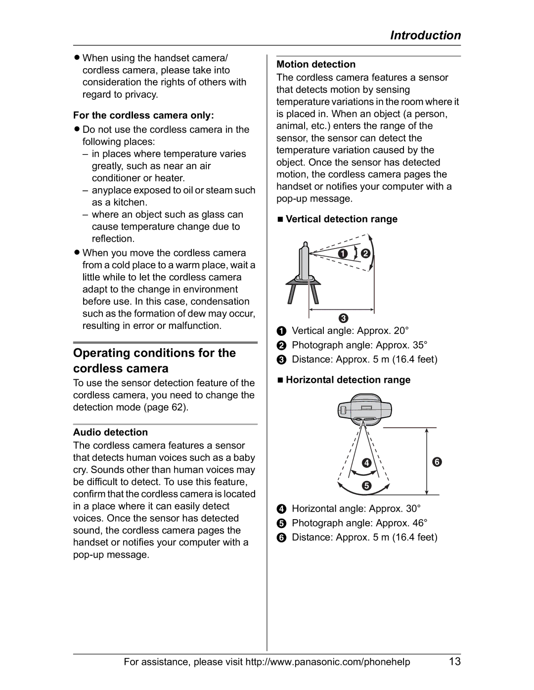 Panasonic KX-TH102-M operating instructions Operating conditions for the cordless camera 