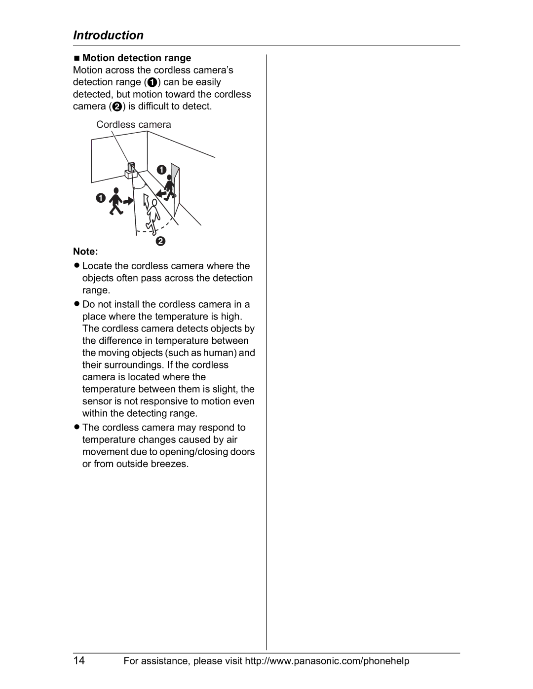 Panasonic KX-TH102-M operating instructions NMotion detection range 