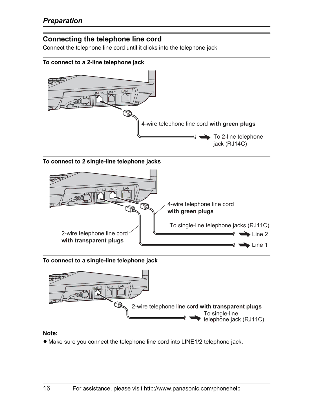 Panasonic KX-TH102-M operating instructions Connecting the telephone line cord, To connect to a 2-line telephone jack 