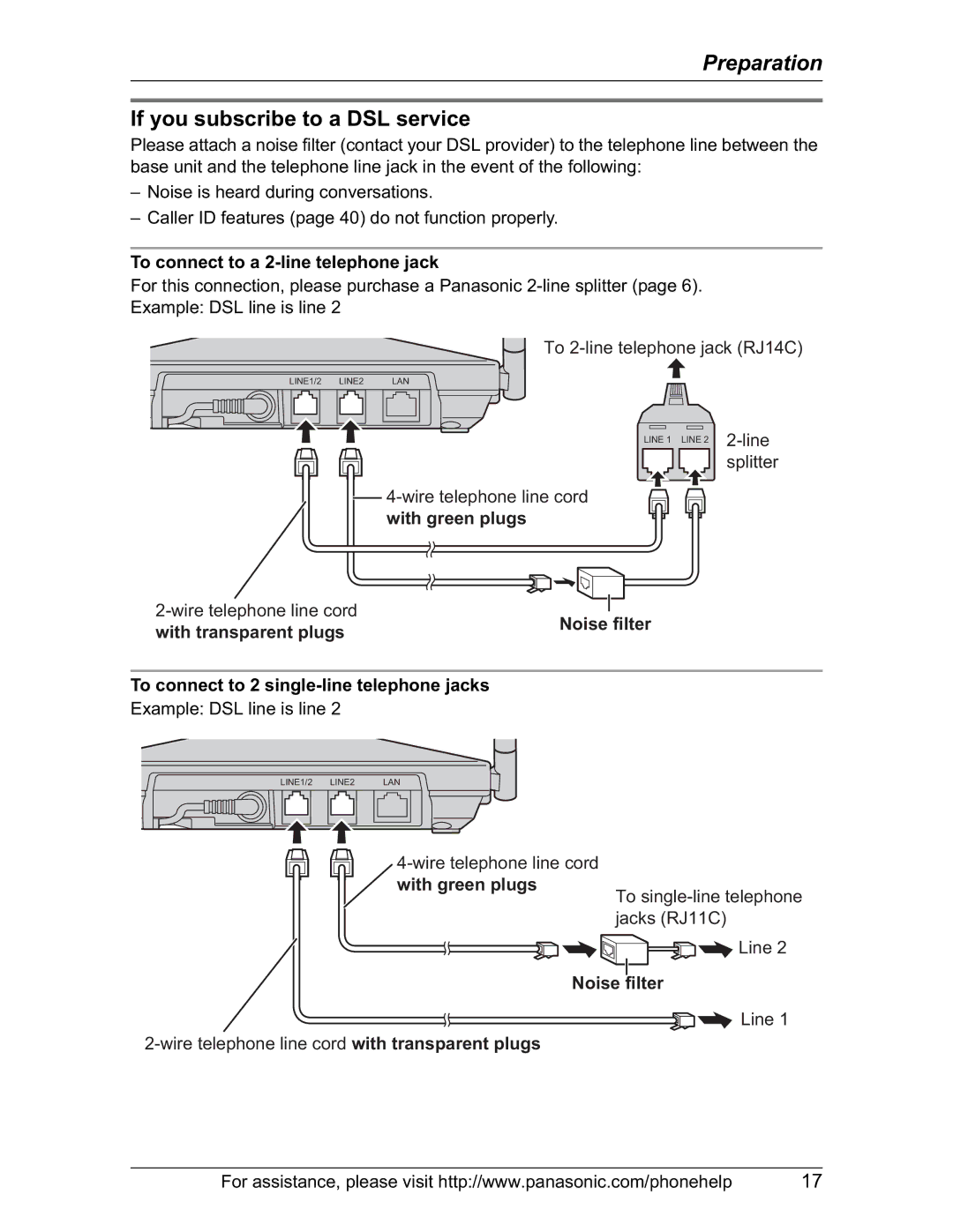 Panasonic KX-TH102-M operating instructions If you subscribe to a DSL service 