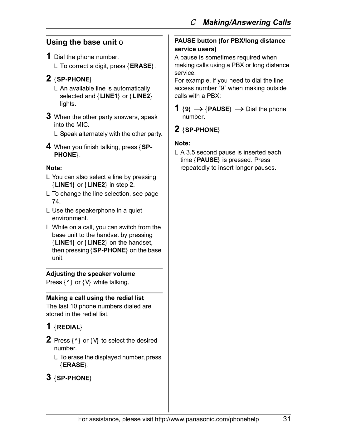 Panasonic KX-TH102-M operating instructions Using the base unit o, Sp-Phone 