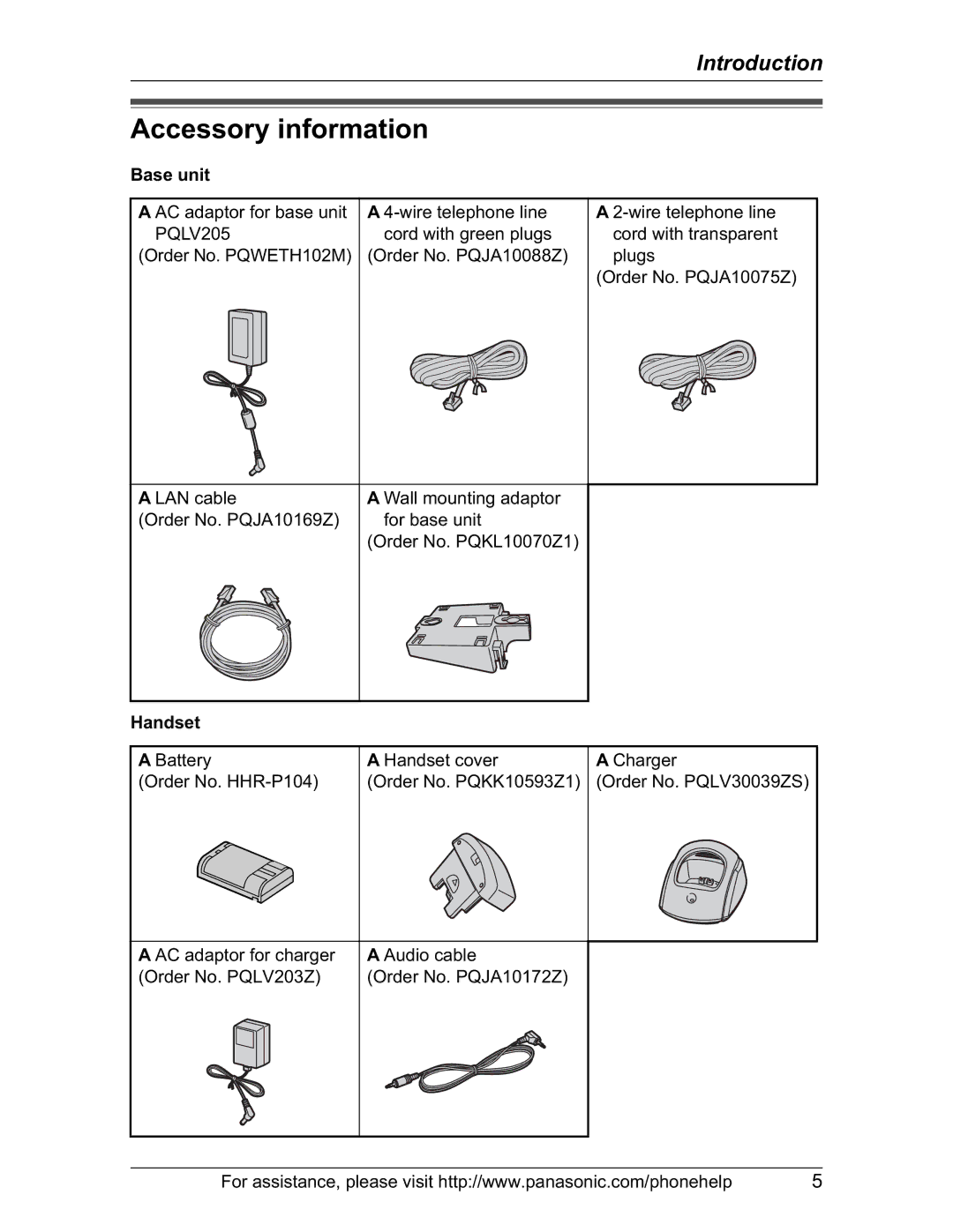 Panasonic KX-TH102-M operating instructions Accessory information, Base unit, Handset 