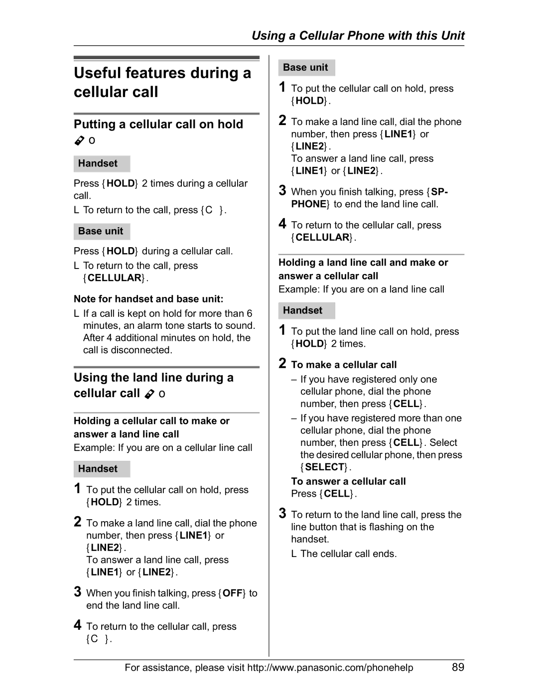 Panasonic KX-TH102-M operating instructions Useful features during a cellular call, Putting a cellular call on hold 