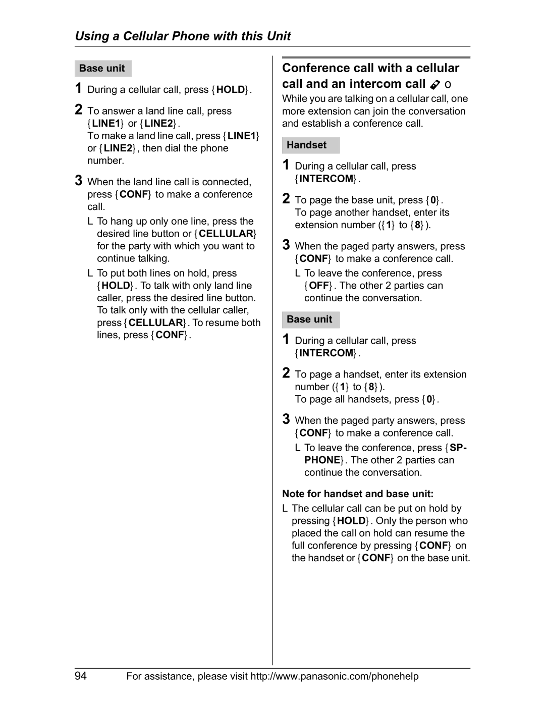 Panasonic KX-TH102-M operating instructions Using a Cellular Phone with this Unit 