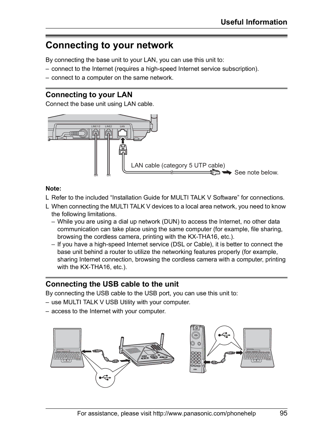 Panasonic KX-TH102-M Connecting to your network, Connecting to your LAN, Connecting the USB cable to the unit 