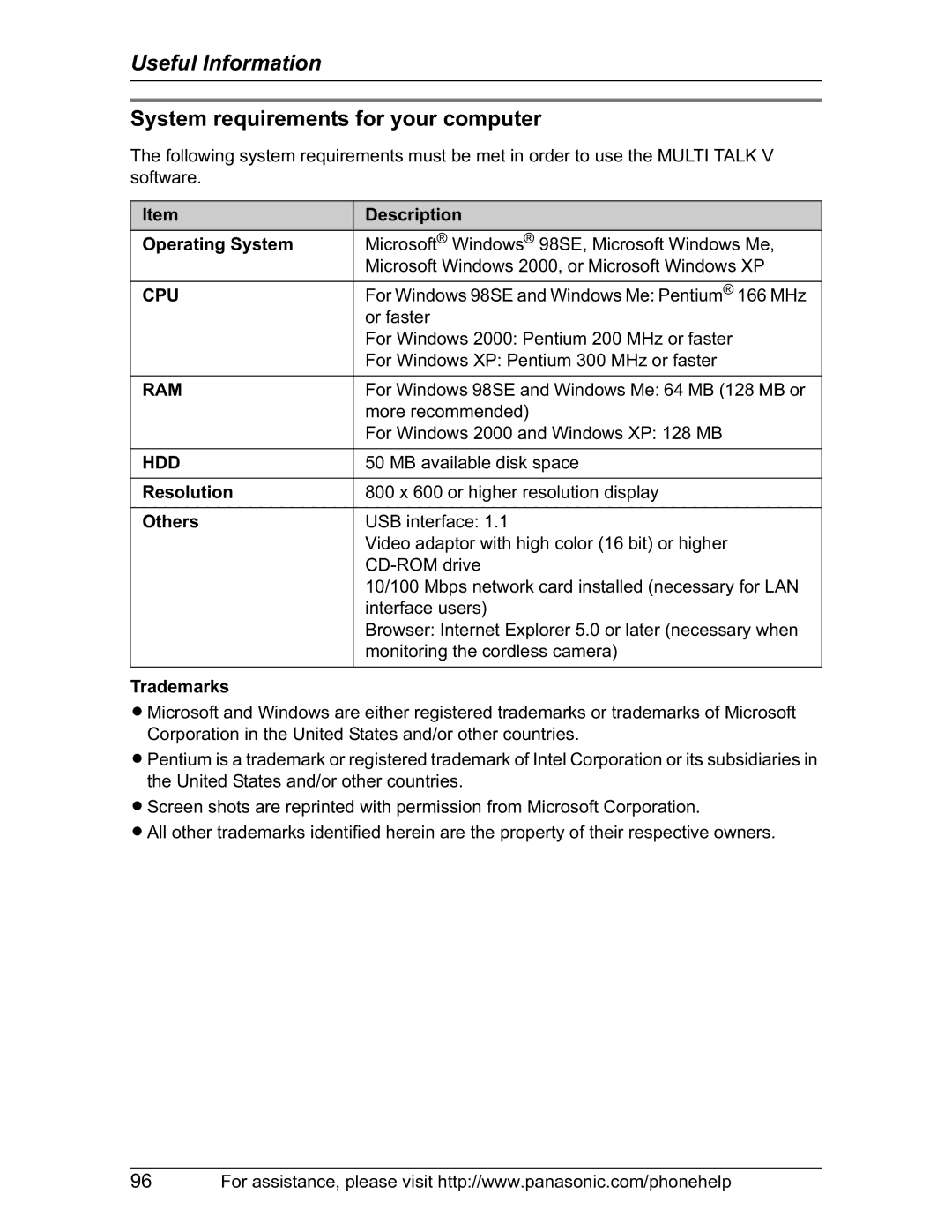 Panasonic KX-TH102-M operating instructions System requirements for your computer 