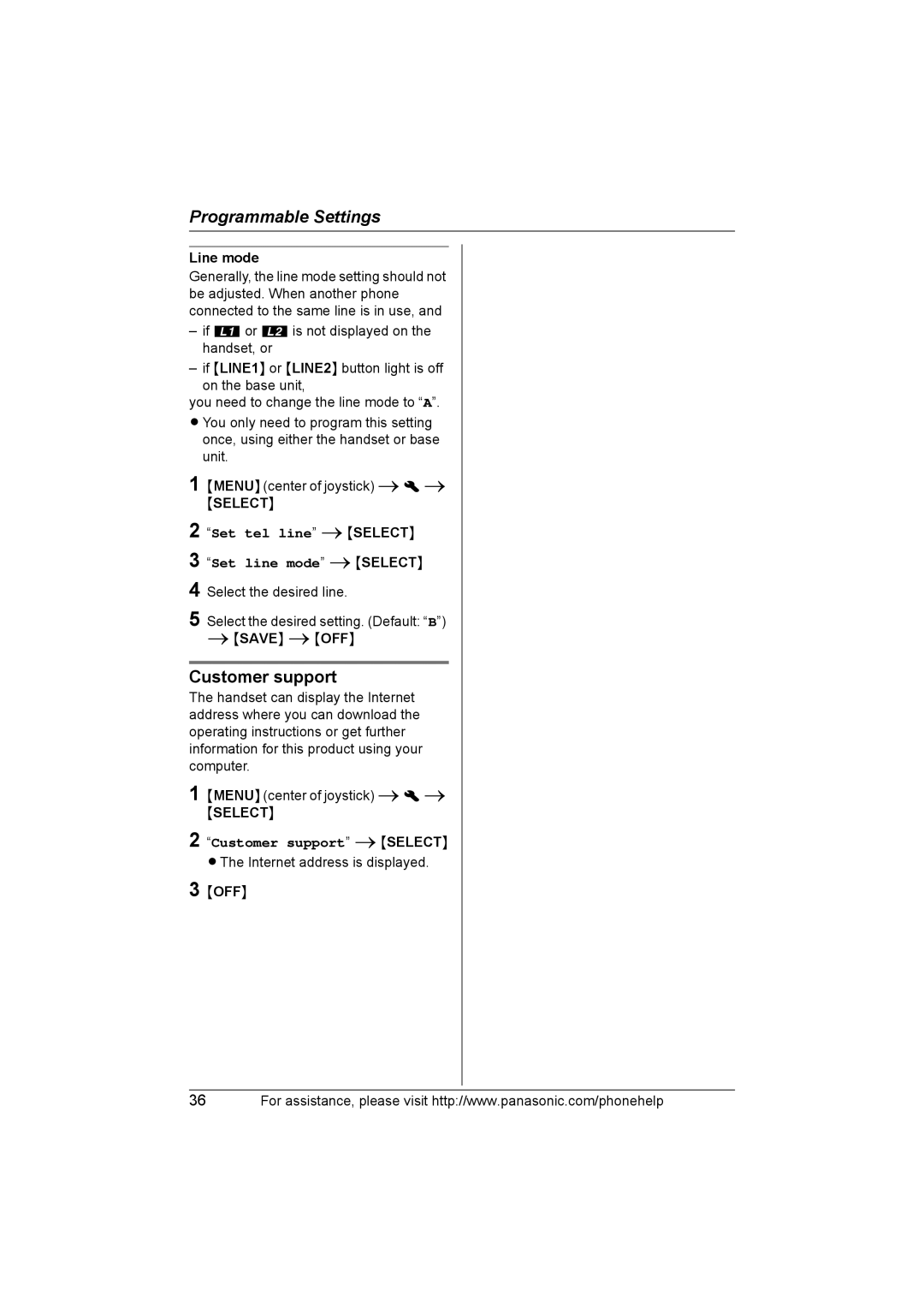 Panasonic KX-THA11 operating instructions Line mode, Customer support iSELECT 